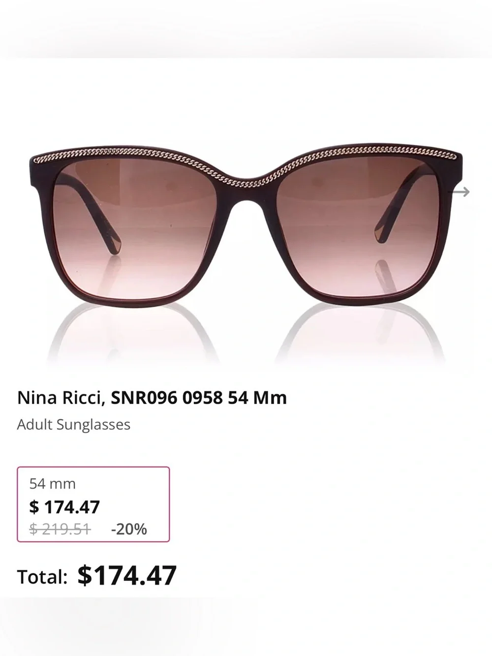 NWT Riccio Brown Gradient Sunglasses with Chain Trim